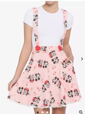 DISNEY Her Universe Mickey and Minnie Hearts Suspenders Skirt